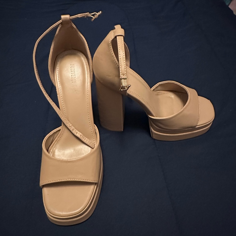 F21 Tan Block Heel Sandals